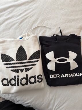 Bundle Adidas white hoodie and Under Armour black hoodie